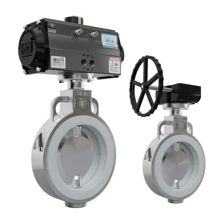 PTFE Muffler Mirror Finished Wafer Type Lined Butterfly Valve