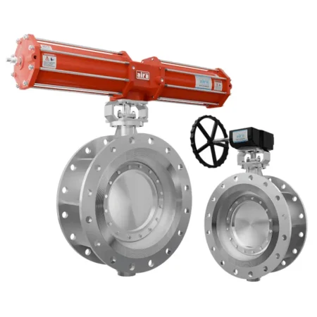 Double Offset Metal With Grafoil Laminated Seated Double Flanged Butterfly Valve